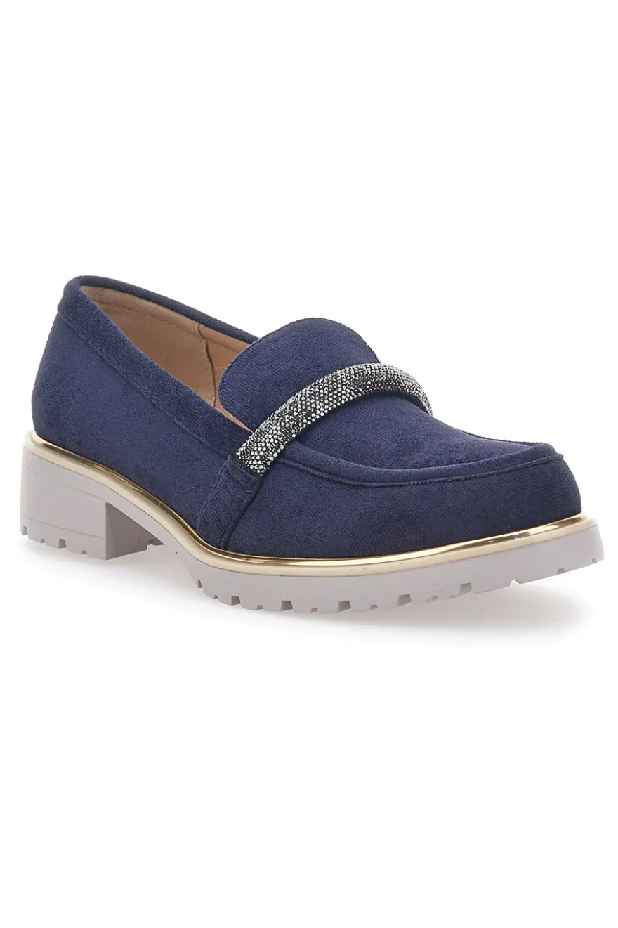 Mocassino Blu con Cinturino di Strass Le Havre Paris 233184