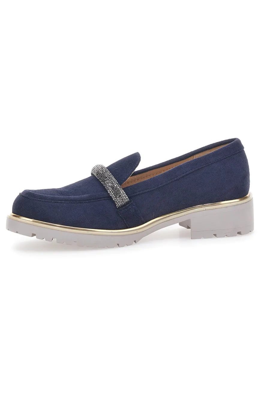 Mocassino Blu con Cinturino di Strass Le Havre Paris 233184