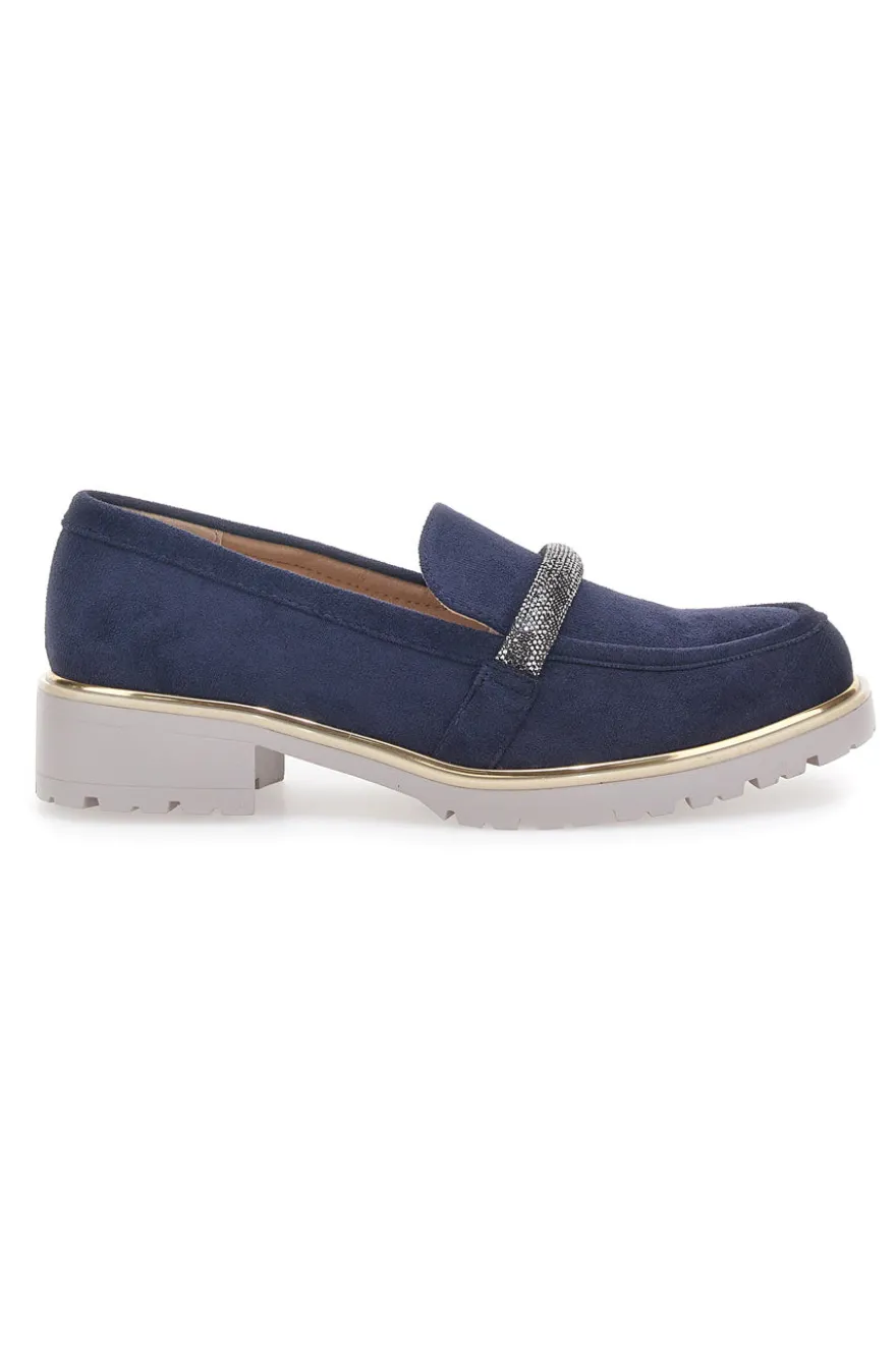 Mocassino Blu con Cinturino di Strass Le Havre Paris 233184