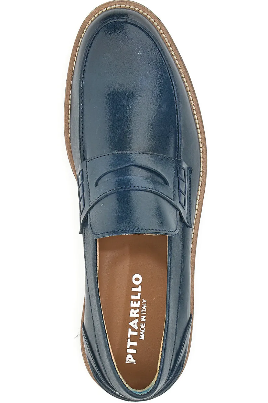Mocassino Blu Made In Italy In Vera Pelle Pittarello 8027