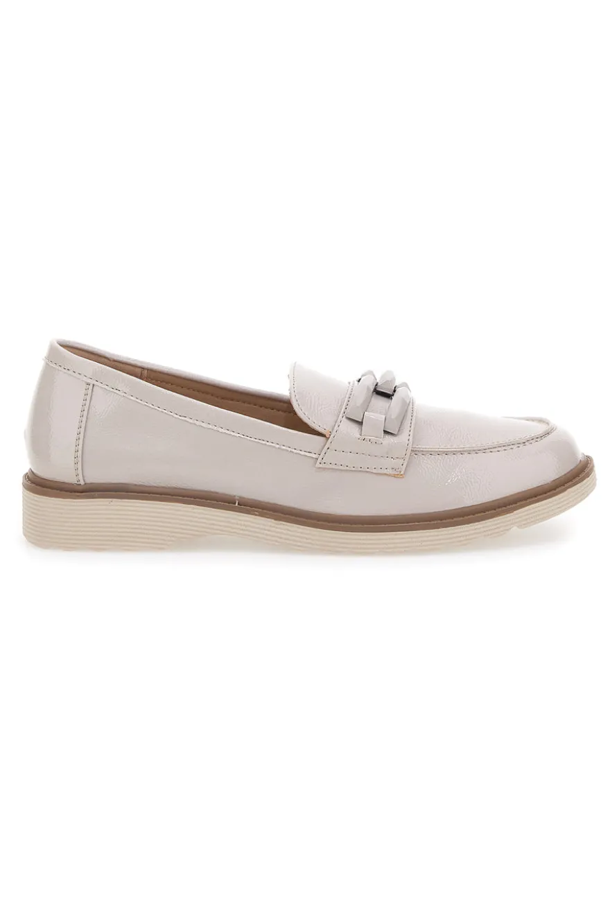 Mocassino Lucido Beige con Catenella Le Havre Paris 526817
