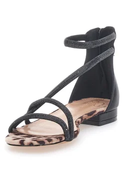 Mon Dieu 696 – Flache Sandalen mit schwarzem Band und Animalprint