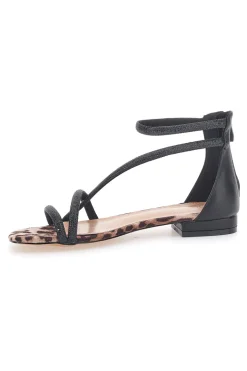 Mon Dieu 696 – Flache Sandalen mit schwarzem Band und Animalprint