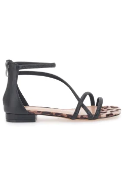 Mon Dieu 696 – Flache Sandalen mit schwarzem Band und Animalprint
