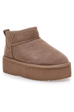 Mon Dieu L1250 – Kamelfarbene Slipper-Stiefeletten mit Plateausohle in Wildlederoptik