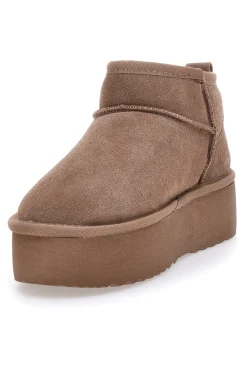 Mon Dieu L1250 – Kamelfarbene Slipper-Stiefeletten mit Plateausohle in Wildlederoptik