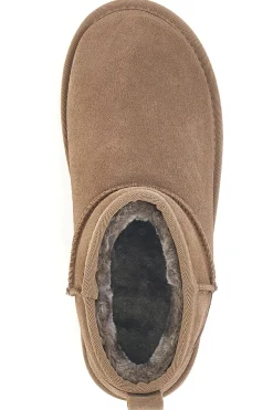 Mon Dieu L1250 – Kamelfarbene Slipper-Stiefeletten mit Plateausohle in Wildlederoptik
