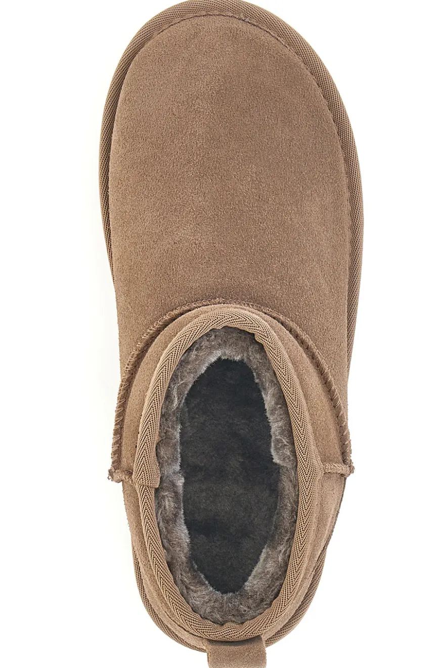 Mon Dieu L1250 – Kamelfarbene Slipper-Stiefeletten mit Plateausohle in Wildlederoptik