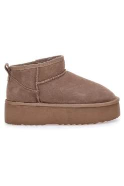 Mon Dieu L1250 – Kamelfarbene Slipper-Stiefeletten mit Plateausohle in Wildlederoptik