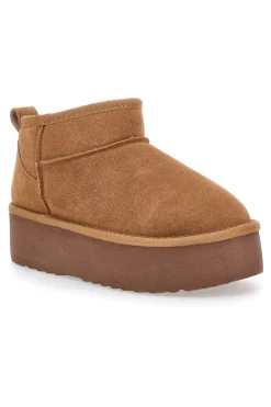 Mon Dieu L1250 – Stiefeletten mit Plateausohle und Wildledereffekt in Kamelbraun