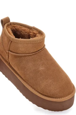 Mon Dieu L1250 – Stiefeletten mit Plateausohle und Wildledereffekt in Kamelbraun