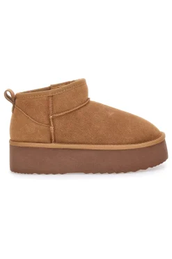 Mon Dieu L1250 – Stiefeletten mit Plateausohle und Wildledereffekt in Kamelbraun