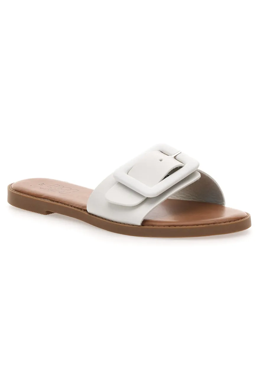 Mon Dieu PREA1330 Damen-Slipper im Minimal-Chic-Stil in Weiß mit Maxi-Schnalle