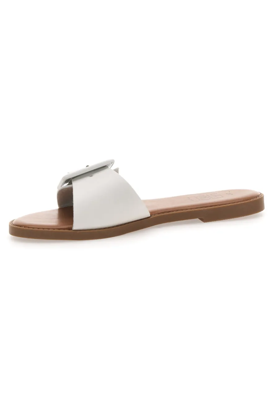 Mon Dieu PREA1330 Damen-Slipper im Minimal-Chic-Stil in Weiß mit Maxi-Schnalle