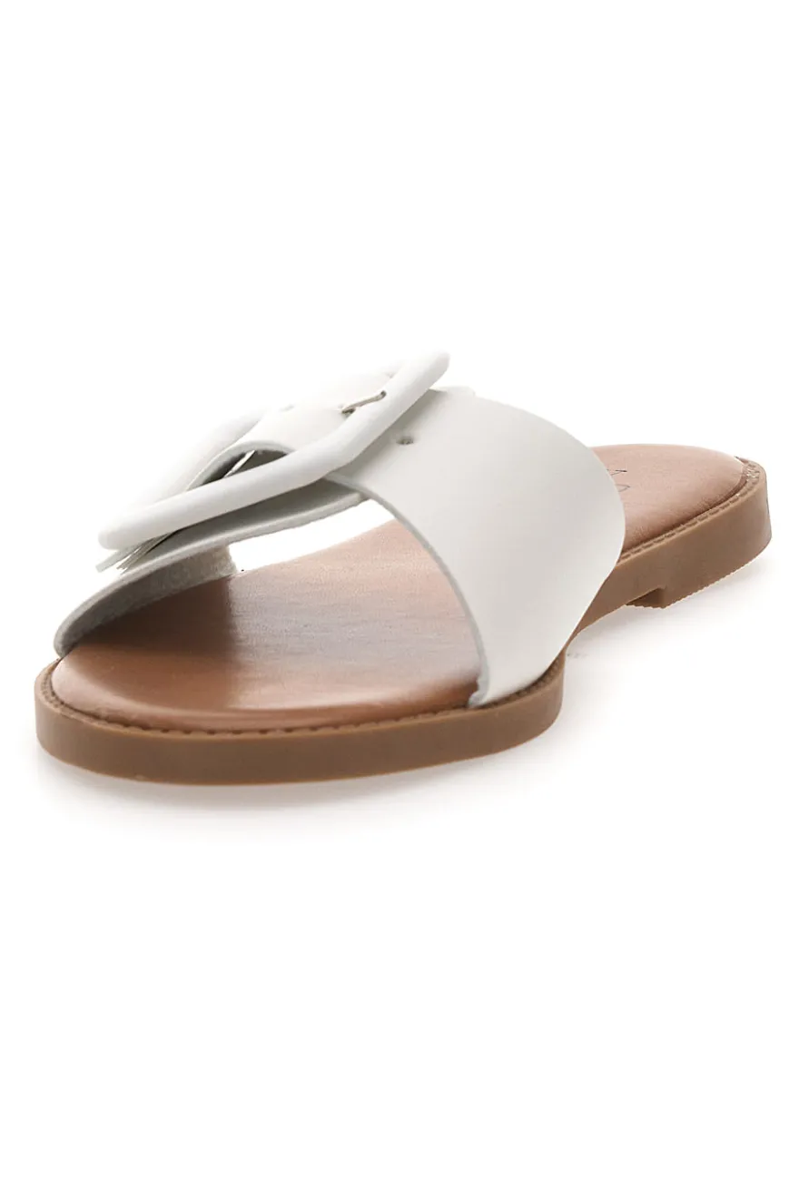 Mon Dieu PREA1330 Damen-Slipper im Minimal-Chic-Stil in Weiß mit Maxi-Schnalle