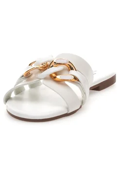 Mon Dieu PREA132 Elegante Damen Hausschuhe in Weiß mit Goldkette