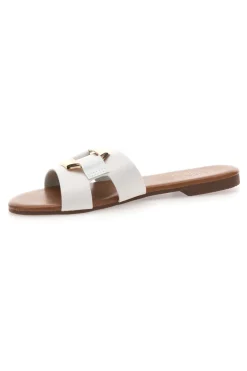 Mon Dieu PREA1310 Elegante weiße Damen-Slipper mit Golddetail