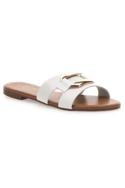 Mon Dieu PREA1310 Elegante weiße Damen-Slipper mit Golddetail