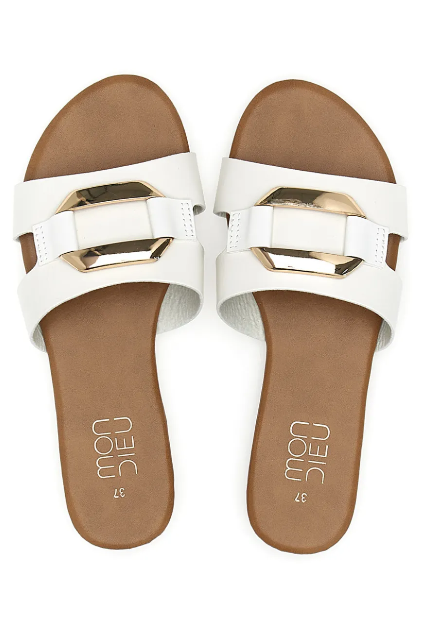Mon Dieu PREA1310 Elegante weiße Damen-Slipper mit Golddetail