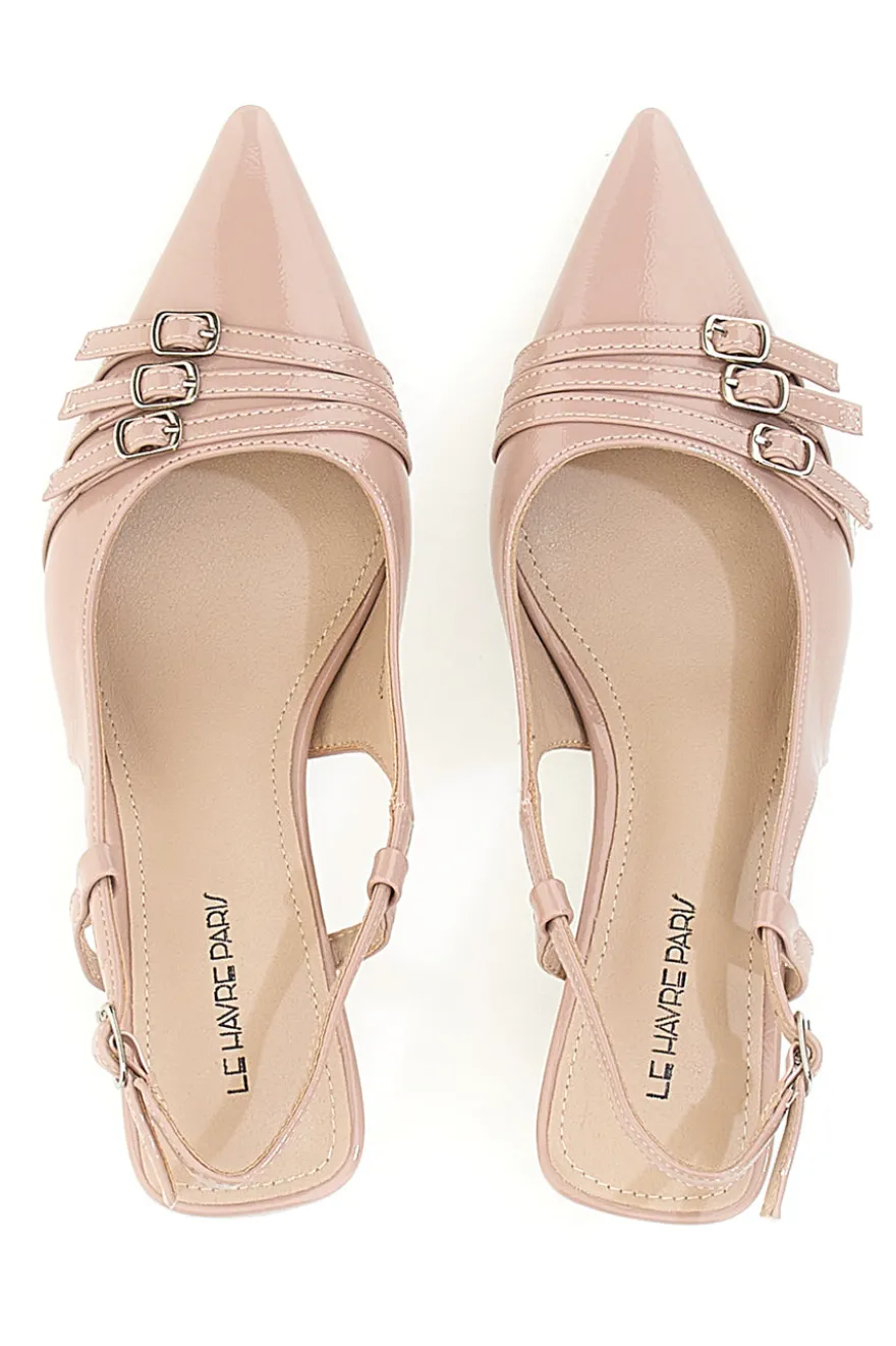Nude Lack-Effekt Slingback-Pumps mit mittlerem Absatz LE HAVRE PARIS CMJ2405314