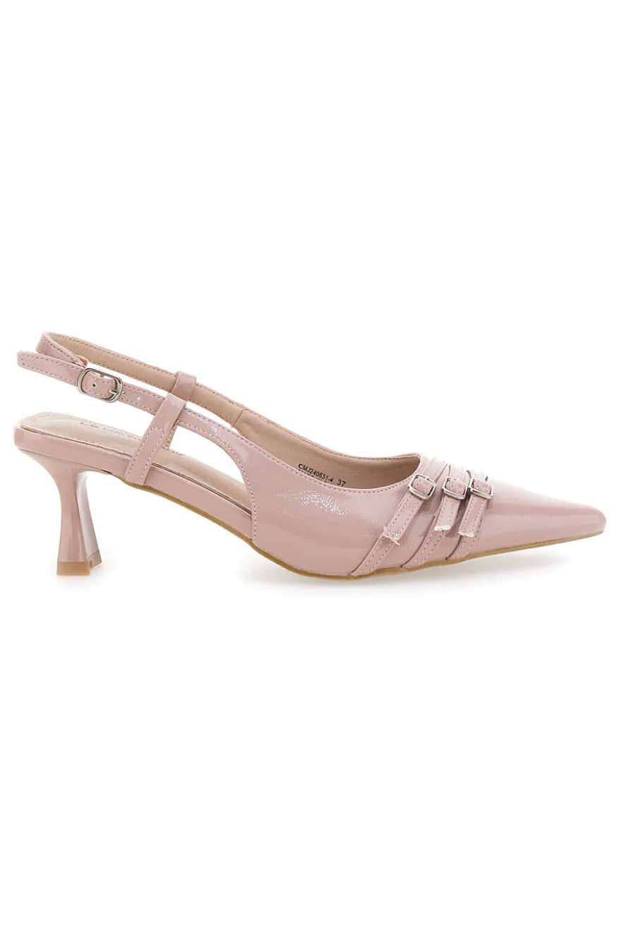 Nude Lack-Effekt Slingback-Pumps mit mittlerem Absatz LE HAVRE PARIS CMJ2405314