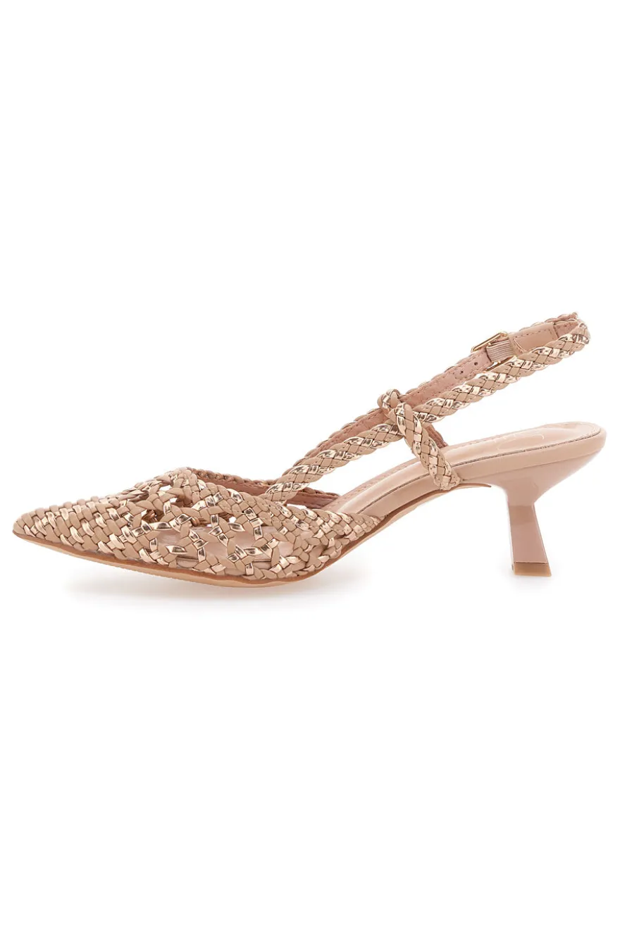 Nudefarbene Slingback-Sandalen mit spitzer Zehenpartie und gewebtem Obermaterial MON DIEU 601