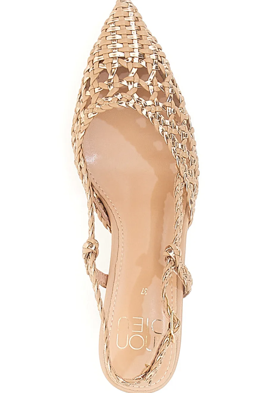 Nudefarbene Slingback-Sandalen mit spitzer Zehenpartie und gewebtem Obermaterial MON DIEU 601