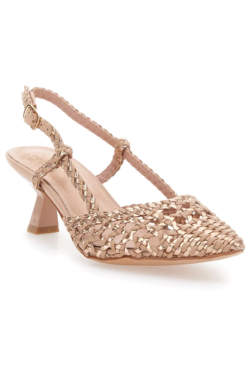 Nudefarbene Slingback-Sandalen mit spitzer Zehenpartie und gewebtem Obermaterial MON DIEU 601