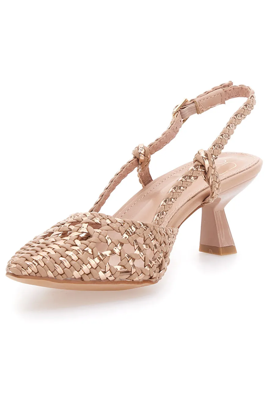 Nudefarbene Slingback-Sandalen mit spitzer Zehenpartie und gewebtem Obermaterial MON DIEU 601