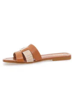 Orange flache Hausschuhe mit Obermaterial aus Leder, hergestellt in Italien, First Row 201