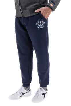 Pantaloni tuta blu in cotone e poliestere con stampa frontale U.S. Golf Club F105