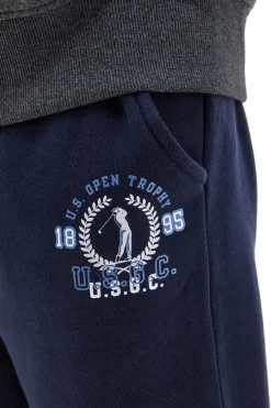 Pantaloni tuta blu in cotone e poliestere con stampa frontale U.S. Golf Club F105