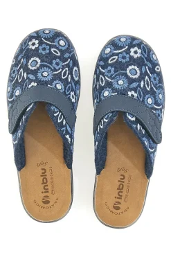 Pantofola blu a fantasia floreale con chiusura a strappo e sottopiede anatomico Inblu 15OD