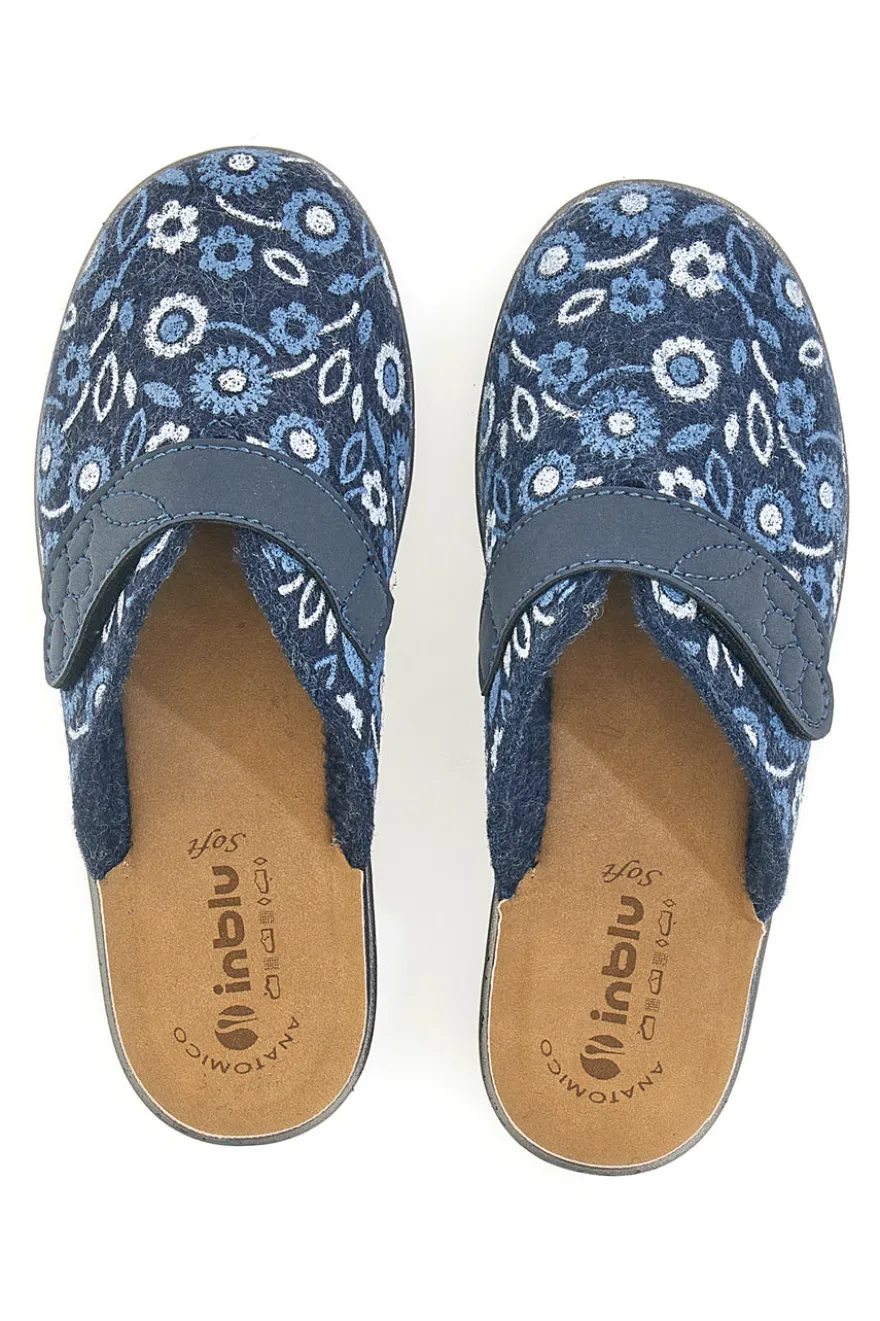 Pantofola blu a fantasia floreale con chiusura a strappo e sottopiede anatomico Inblu 15OD