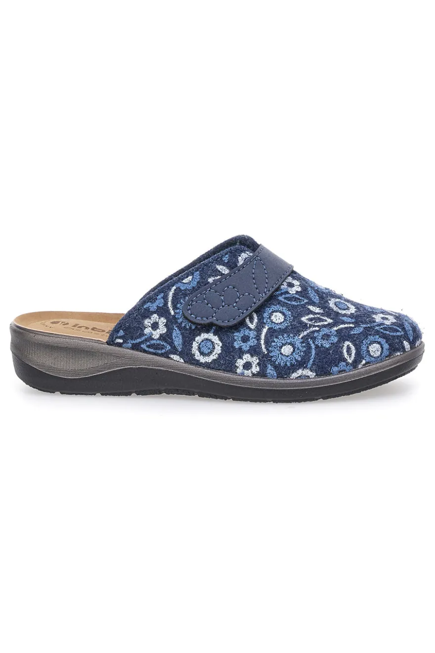 Pantofola blu a fantasia floreale con chiusura a strappo e sottopiede anatomico Inblu 15OD