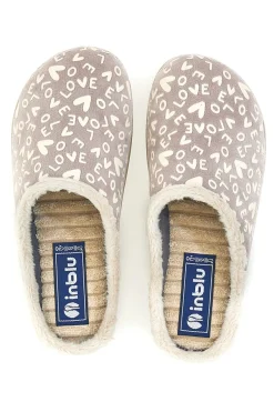 Pantofola taupe con scritte e fodera in pelliccia Inblu 32ET