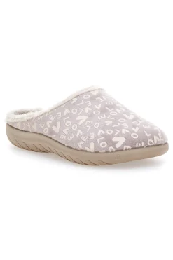Pantofola taupe con scritte e fodera in pelliccia Inblu 32ET