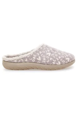 Pantofola taupe con scritte e fodera in pelliccia Inblu 32ET