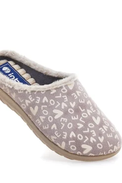 Pantofola taupe con scritte e fodera in pelliccia Inblu 32ET