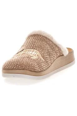 Pantofole beige con ricamo cane e bordo in pelo Inblu 42 CT
