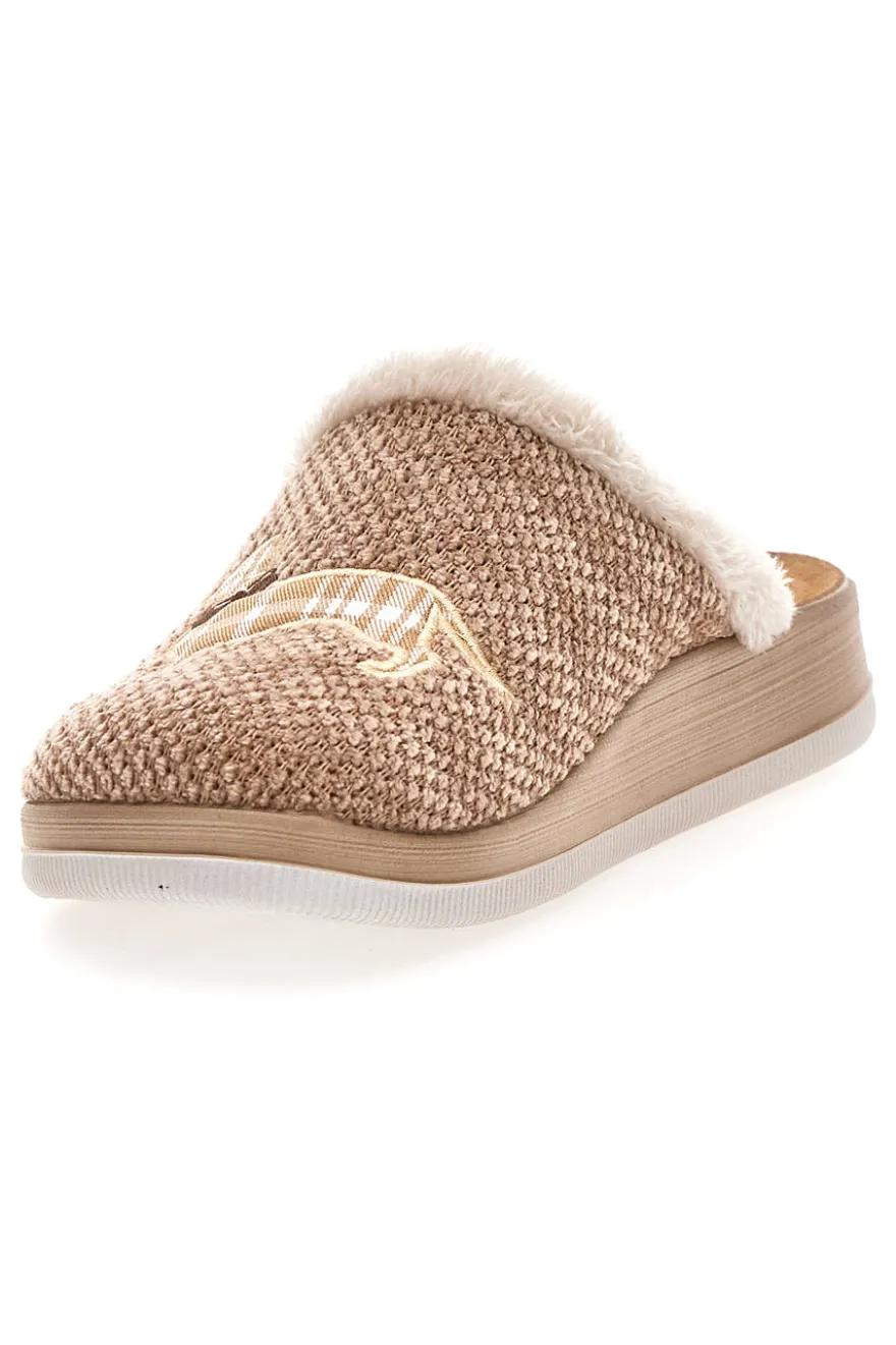 Pantofole beige con ricamo cane e bordo in pelo Inblu 42 CT