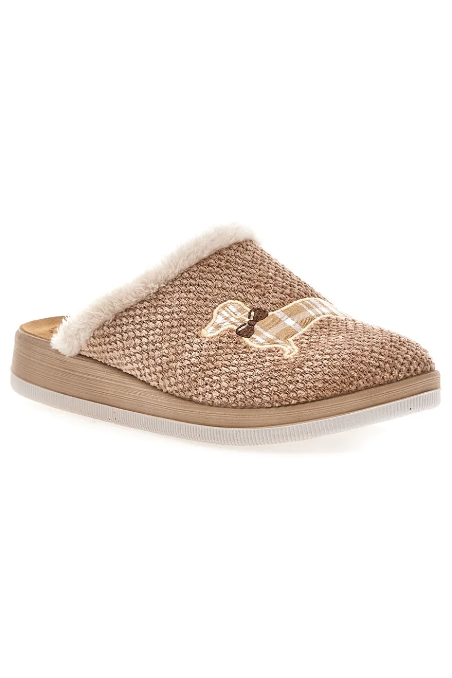 Pantofole beige con ricamo cane e bordo in pelo Inblu 42 CT