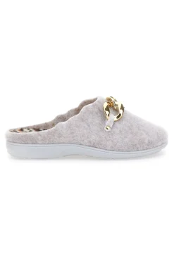 Pantofole Beige in Feltro con Catena Color Oro Grazie 3004d