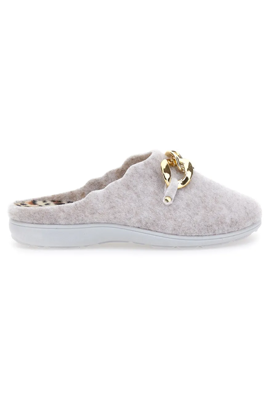 Pantofole Beige in Feltro con Catena Color Oro Grazie 3004d