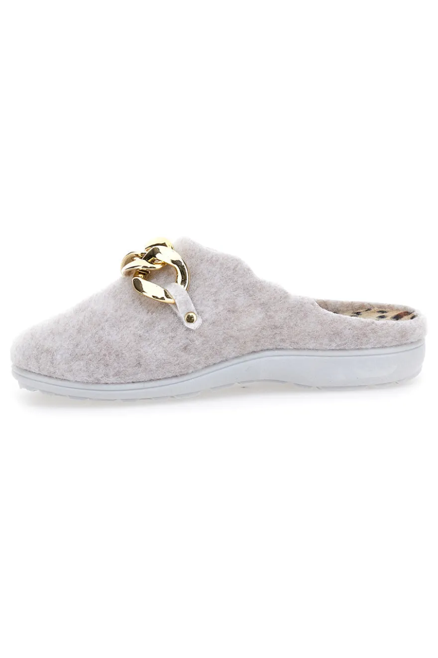 Pantofole Beige in Feltro con Catena Color Oro Grazie 3004d