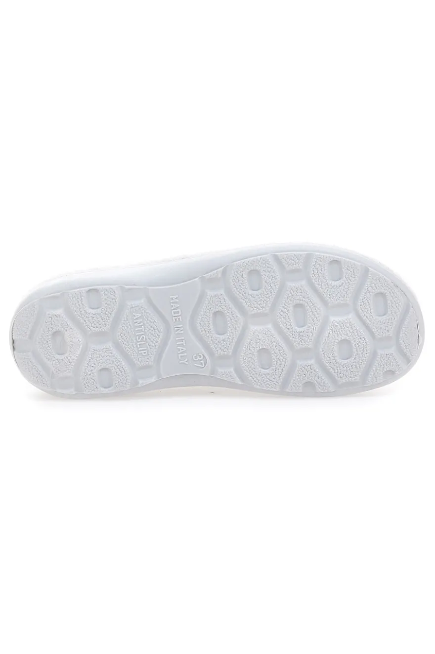 Pantofole Beige in Feltro con Fiorellino Verde e Plantare Estraibile Grazie 3003d
