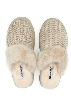 Pantofole beige intrecciate con interno in peluche Superga S79Y310