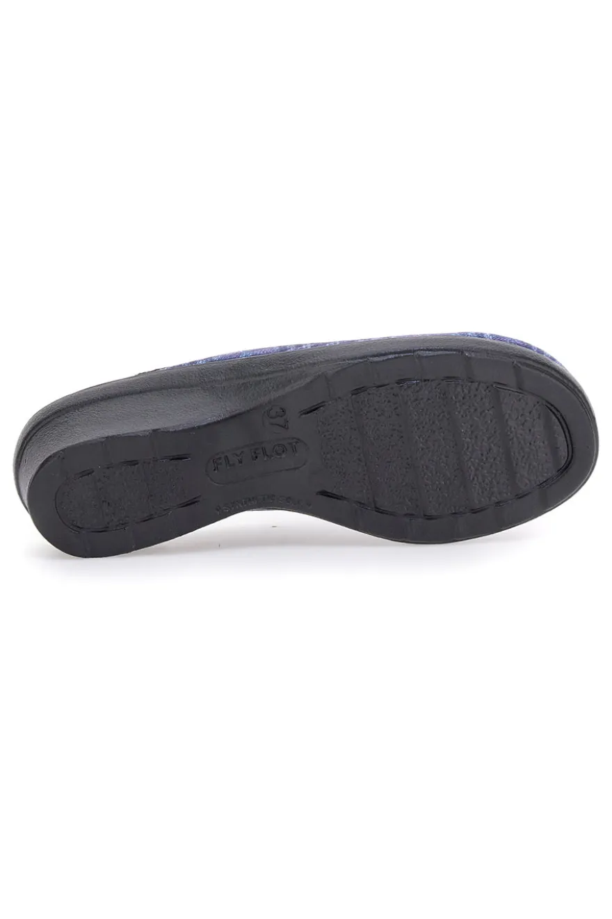 Pantofole blu a quadri con zeppa comfort Fly Flot 90L70T37NP