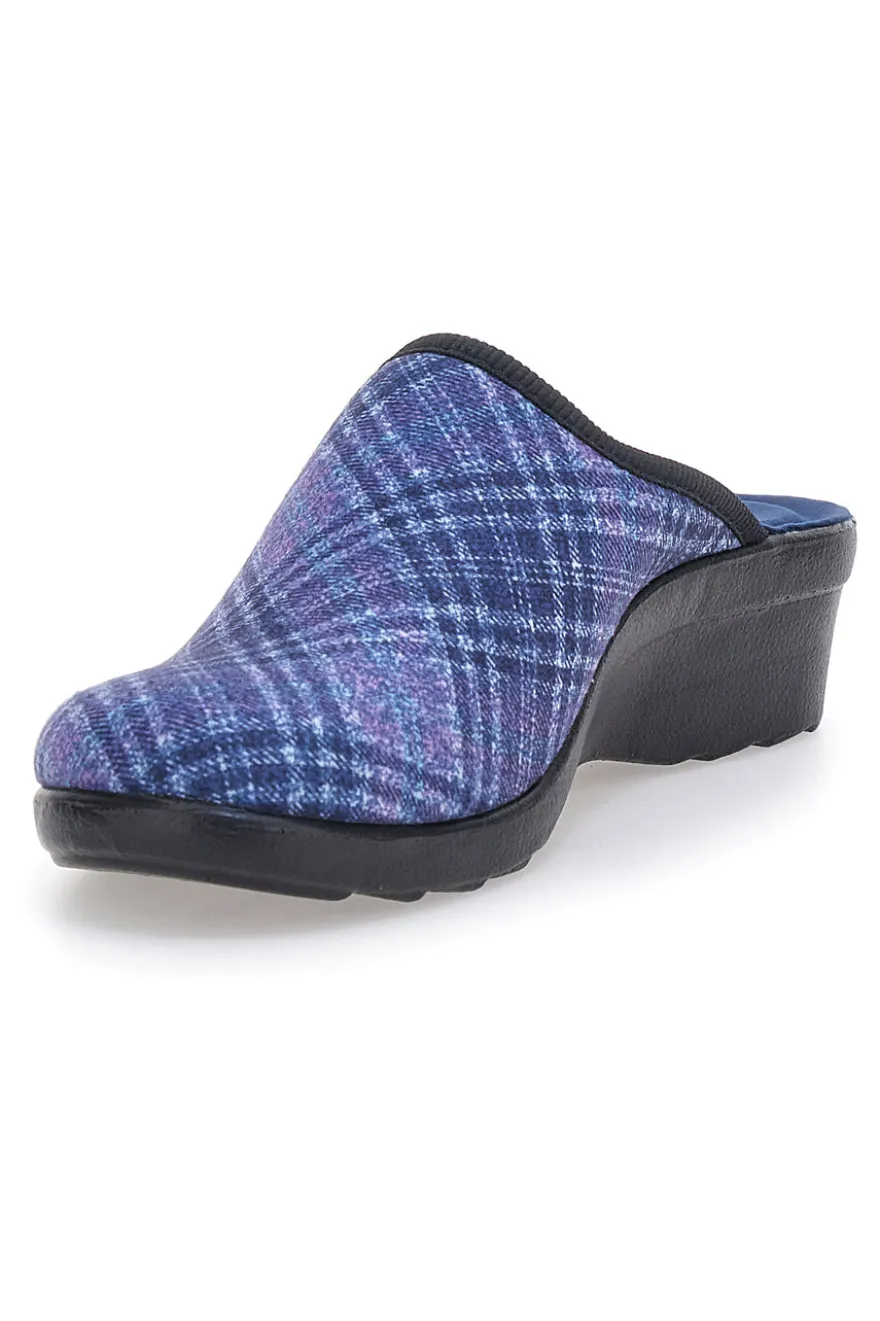 Pantofole blu a quadri con zeppa comfort Fly Flot 90L70T37NP
