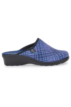 Pantofole blu a quadri con zeppa comfort Fly Flot 90L70T37NP